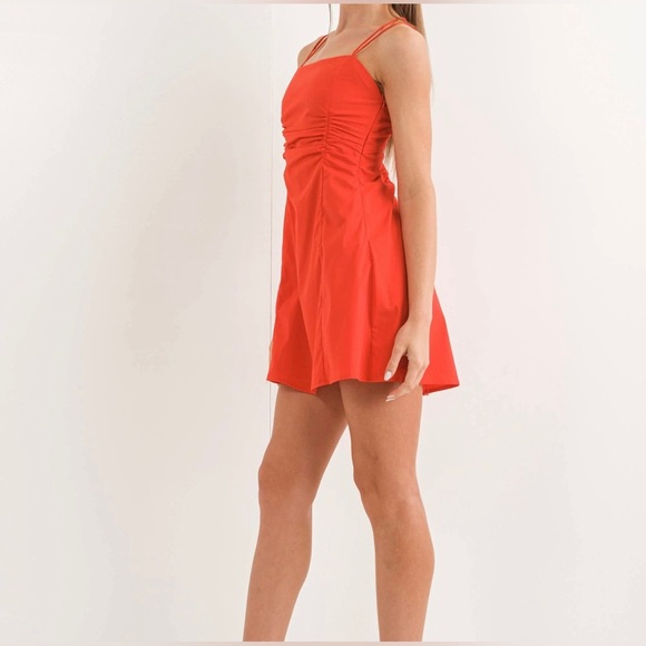 Pretty Garbage Ruched Poplin Mini Dress Red - Picture 4 of 16